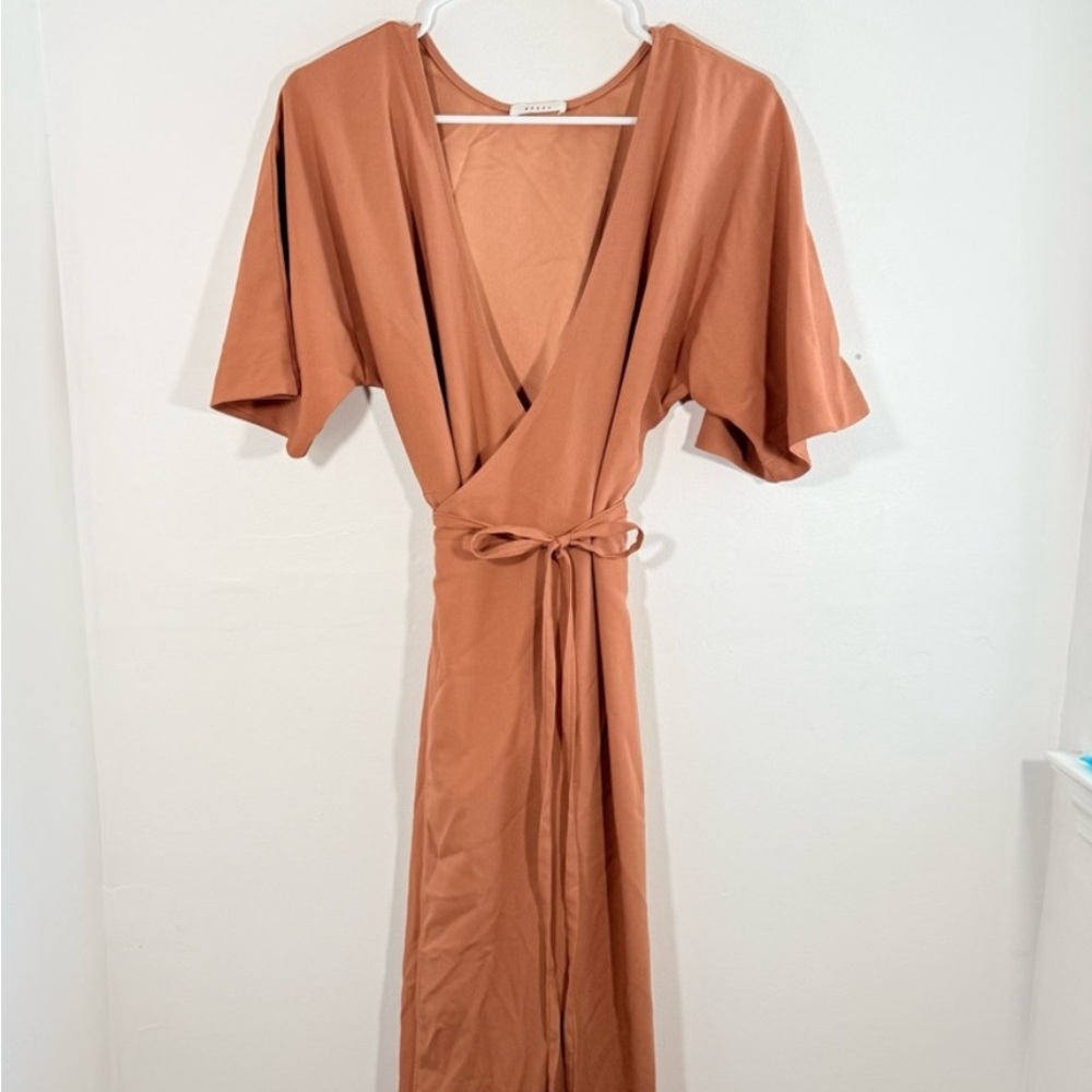 Vetta Rust Orange Short Sleeve Knee Length Wrap Dress Size Small